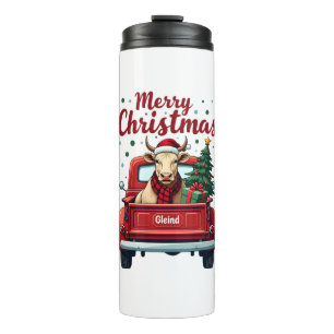 Vintage Merry Christmas Highland Cow Red Truck Hol Thermal Tumbler