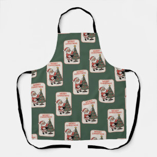 Vintage Merry Christmas Holiday Santa Reading  Apron