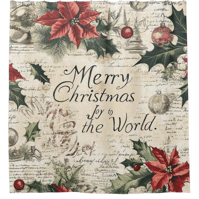 Vintage Merry Christmas Holly & Ornaments (2) (Front)