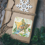 Vintage Merry Christmas Holly Red Berries Festive Square Sticker<br><div class="desc">A Classic Vintage Christmas Illustration featuring a christmas star,  a green holly and red berries,  snow,  winter. Great festive chritmas sticker with seasons holiday greetings: "With every good wish for Christmas". Great sticker for your holiday season gifts or your christmas cards enveloppes. Merry Christmas!</div>
