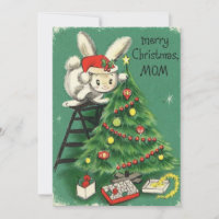 Vintage Merry Christmas Mom Bunny Decorating Tree