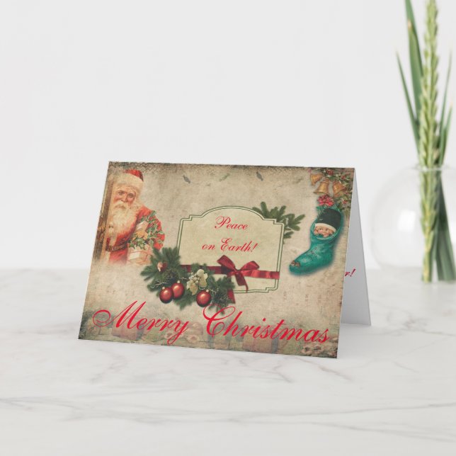 Vintage Merry Christmas Peace on Earth Holiday Card (Front)