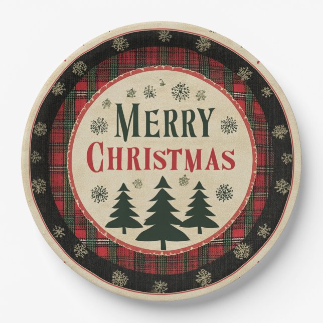 Vintage Merry Christmas Photo Paper Plates (Front)