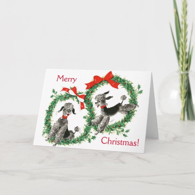 Vintage - Merry Christmas Poodles, Holiday Card (Front)
