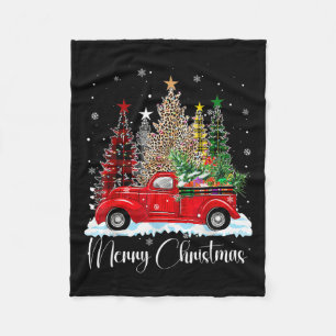 Vintage Merry Christmas Red Truck Old Fashioned Ch Fleece Blanket