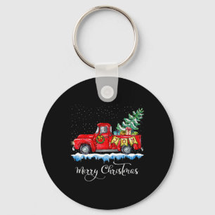 Vintage Merry Christmas Red Truck Old Fashioned Ch Keychain