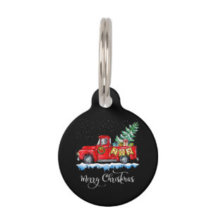 Vintage Merry Christmas Red Truck Old Fashioned Ch Pet Tag