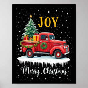 Vintage Merry Christmas Red Truck Old Fashioned Ch Poster