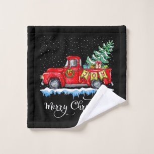 Vintage Merry Christmas Red Truck Old Fashioned Ch Wash Cloth