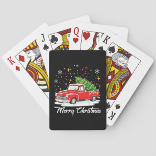 Vintage Merry Christmas Red Truck Santa Tree Famil Playing Cards