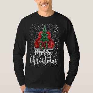 Vintage Merry Christmas Red Truck Tree Retro Farme T-Shirt