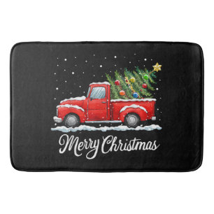 Vintage Merry Christmas Red Truck with Tree Bath Mat