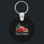 Vintage Merry Christmas Red Truck Xmas Tree Family Keychain<br><div class="desc">Vintage Merry Christmas Red Truck Xmas Tree Family Pajamas</div>