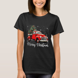 Vintage Merry Christmas Red Truck Xmas Tree Family T-Shirt