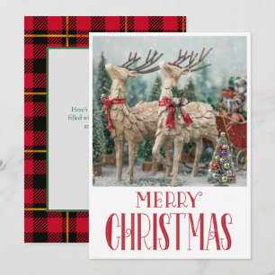 Vintage Merry Christmas Reindeer Script Non Photo Holiday Card