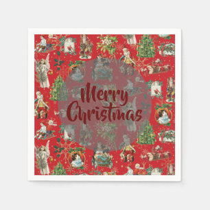 Vintage Merry Christmas Retro Festive Red Napkin