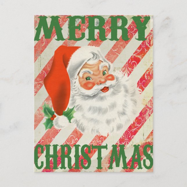 Vintage Merry Christmas Retro Santa Claus Holiday Postcard (Front)