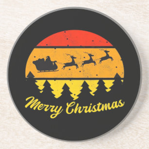 Vintage Merry Christmas Retro Sunset Classic Coaster