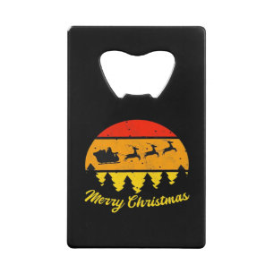 Vintage Merry Christmas Retro Sunset Classic Credit Card Bottle Opener