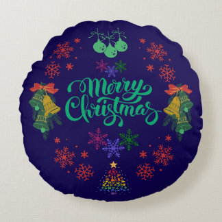 Vintage Merry Christmas Round Pillow