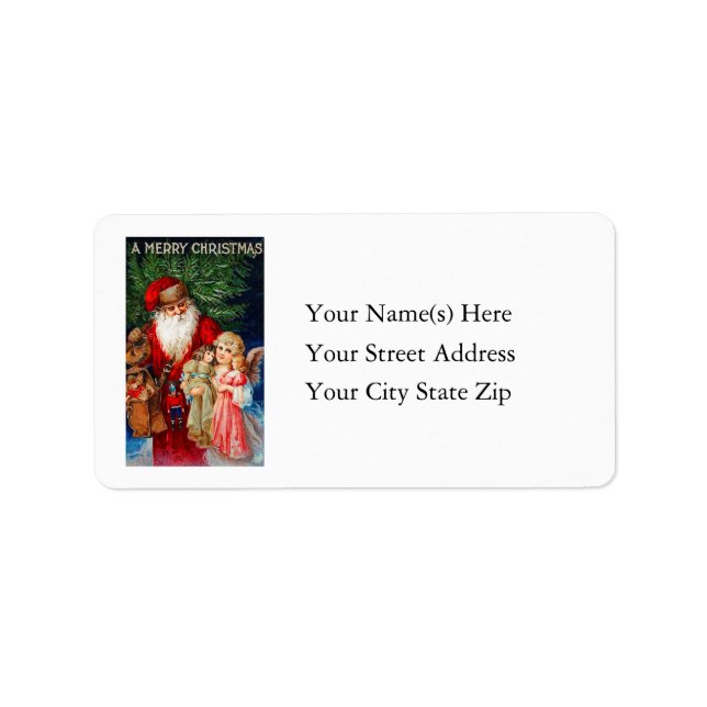 Vintage Merry Christmas Santa Address Label (Front)