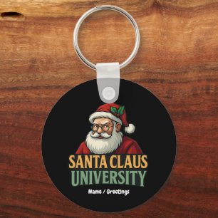 Vintage Merry Christmas Santa Claus University Keychain