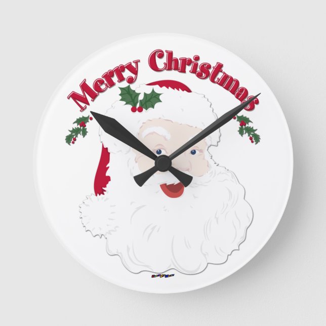 Vintage Merry Christmas Santa Round Clock (Front)