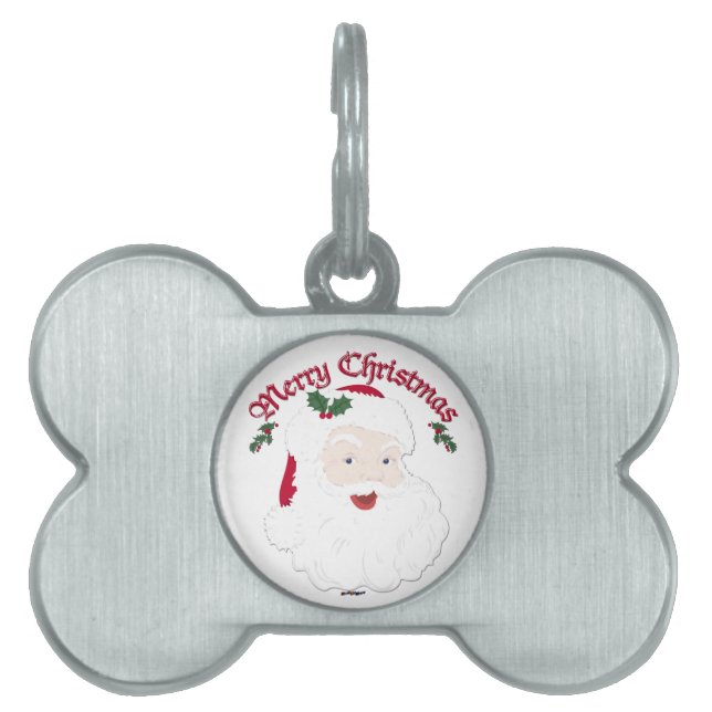 Vintage Merry Christmas Santa - script Pet Name Tag (Front)