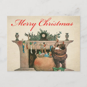 Vintage Merry Christmas Santa with Gifts  Postcard
