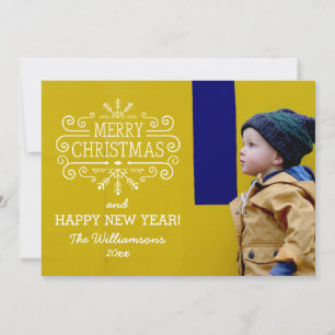 Vintage Merry Christmas Snowflake Holiday Photo Card