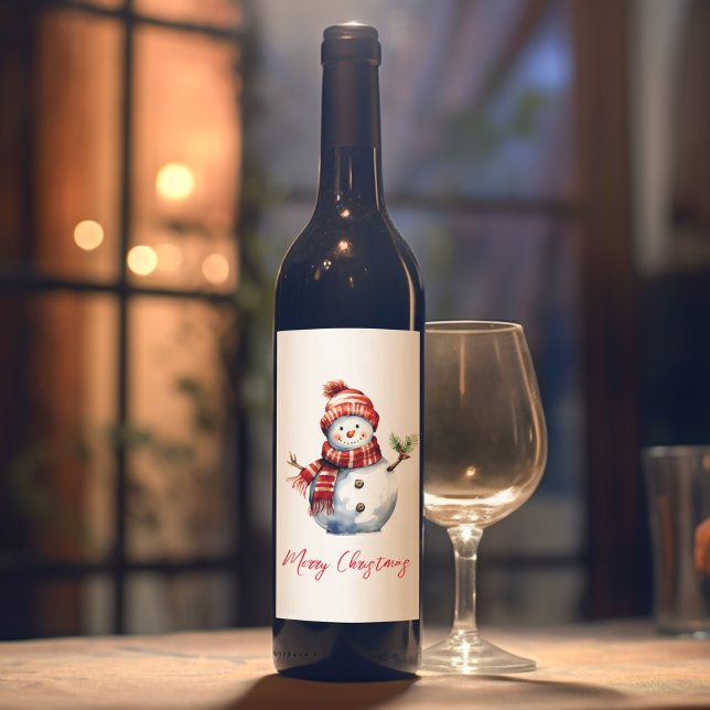 Vintage Merry Christmas & Snowmen  Wine Label (Creator Uploaded)