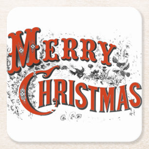 Vintage Merry Christmas Square Paper Coaster