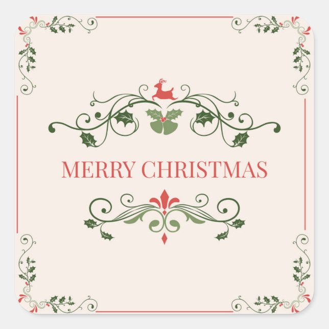 VINTAGE "MERRY CHRISTMAS" SQUARE STICKER (Front)