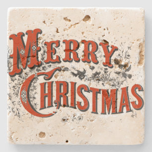 Vintage Merry Christmas Stone Coaster
