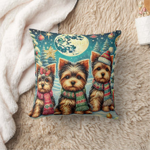 Vintage Merry Christmas Terrier Yorskhire Yorkie Throw Pillow