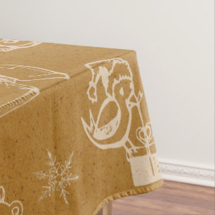 vintage merry christmas toys hand drawn tablecloth