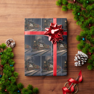 Vintage Merry Christmas Train In Snow Wrapping Paper