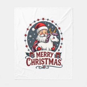 Vintage Merry Christmas Unicorn Santa Funny Christ Fleece Blanket