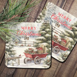 Vintage Merry Christmas Winter Forest  Square Paper Coaster<br><div class="desc">Vintage watercolor Merry Christmas snowy forest coaster. Keep the design text of 'Merry Christmas' as-is or edit.</div>