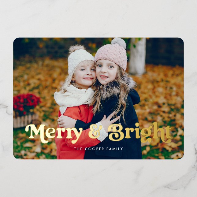 Vintage Merry Foil Holiday Card (Front)