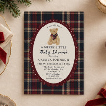 Vintage Merry Little Tartan Teddy Bear Baby Shower