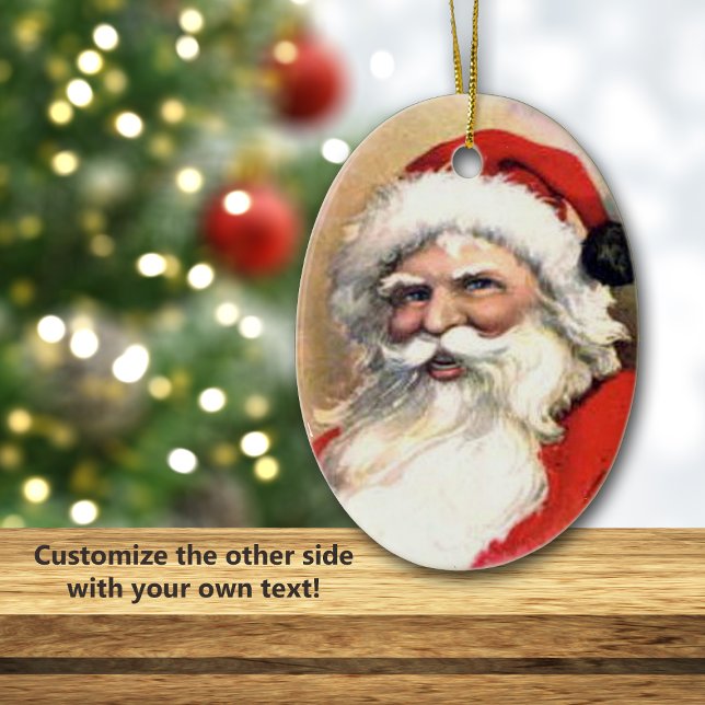 Vintage Merry Santa Personalized Christmas Ceramic Ornament (Creator Uploaded)
