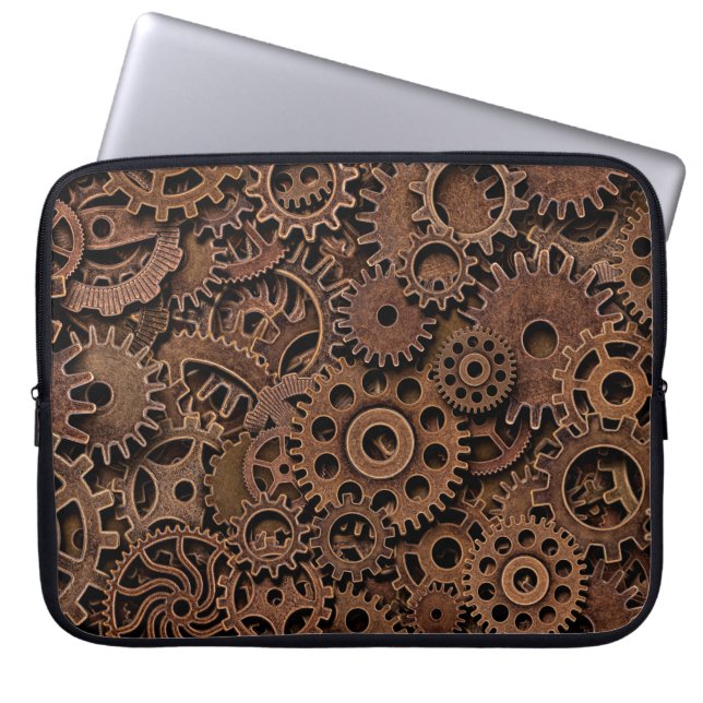 Vintage metal brass gears laptop sleeve (Front)