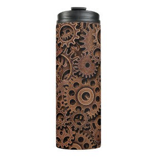 Vintage metal brass gears thermal tumbler