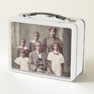 Vintage Metal Lunch Box Victorian Black Family