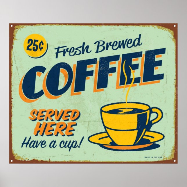 Vintage metal sign - Fresh Brewed Coffee (Front)