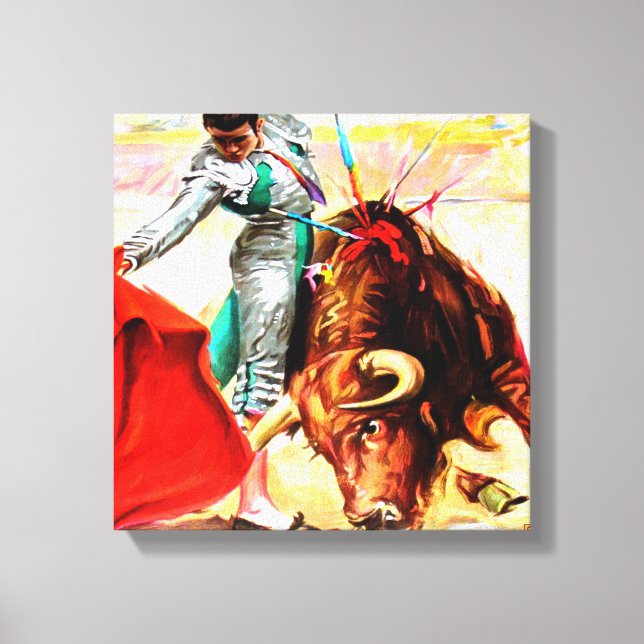 Vintage Mexican Bull Fight Poster Wrapped Canvas (Front)
