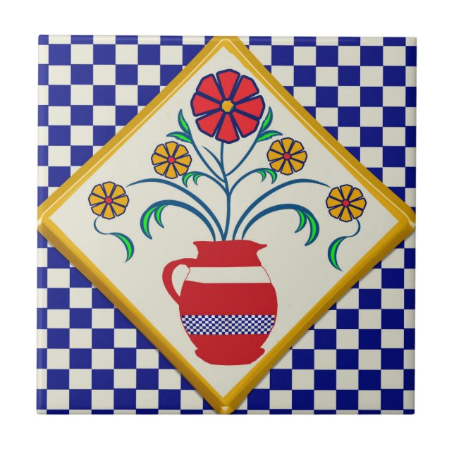 Vintage Mexican Flowers Ceramic Tile (Front)