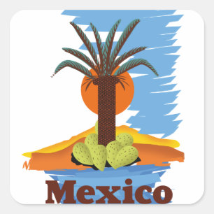Vintage mexican Palm cartoon Metal Print Square Sticker