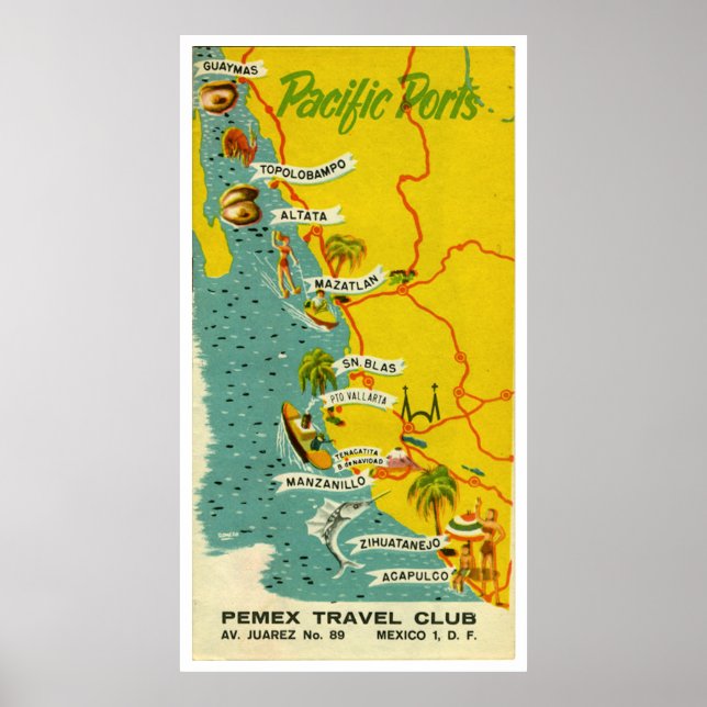 Vintage Mexico Beach Travel Poster (Front)